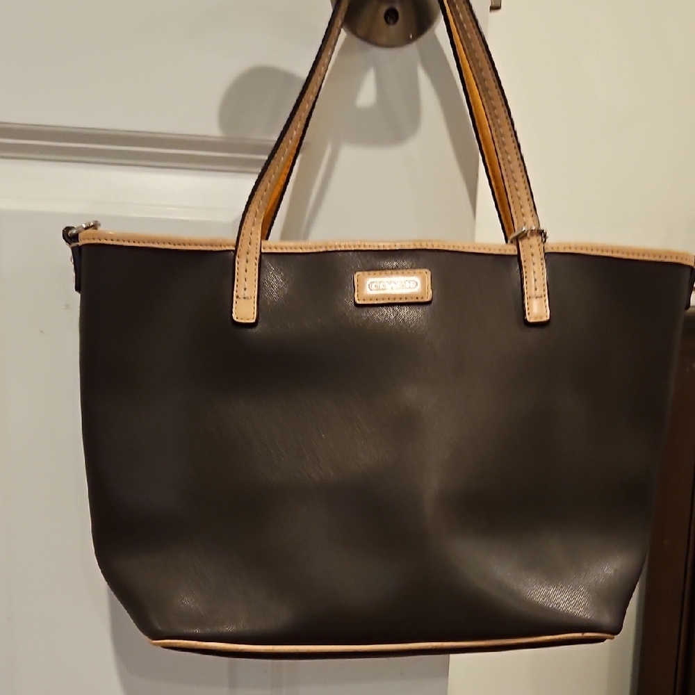 Coach Black and Tan Leather Tote
